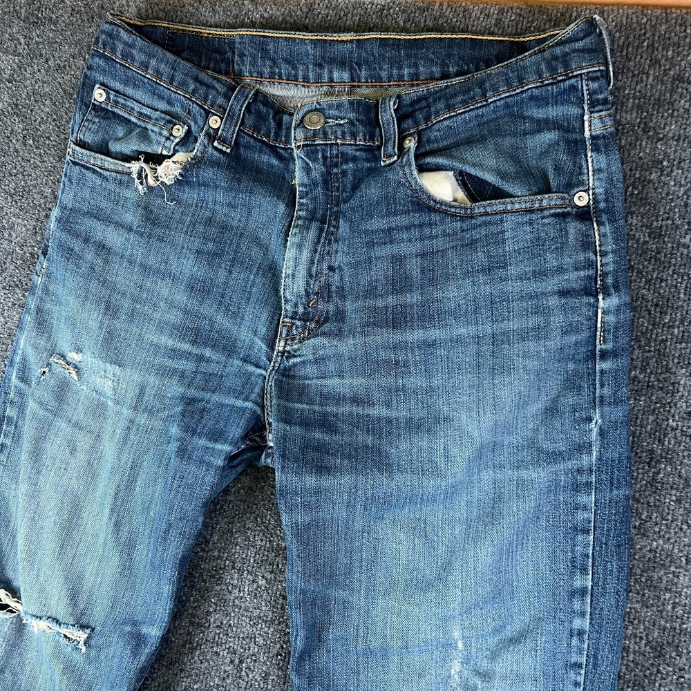 Levi's 752 Jeans Mens 32X32 Blue Denim Mid Rise Distressed Straight‎ Streetwear